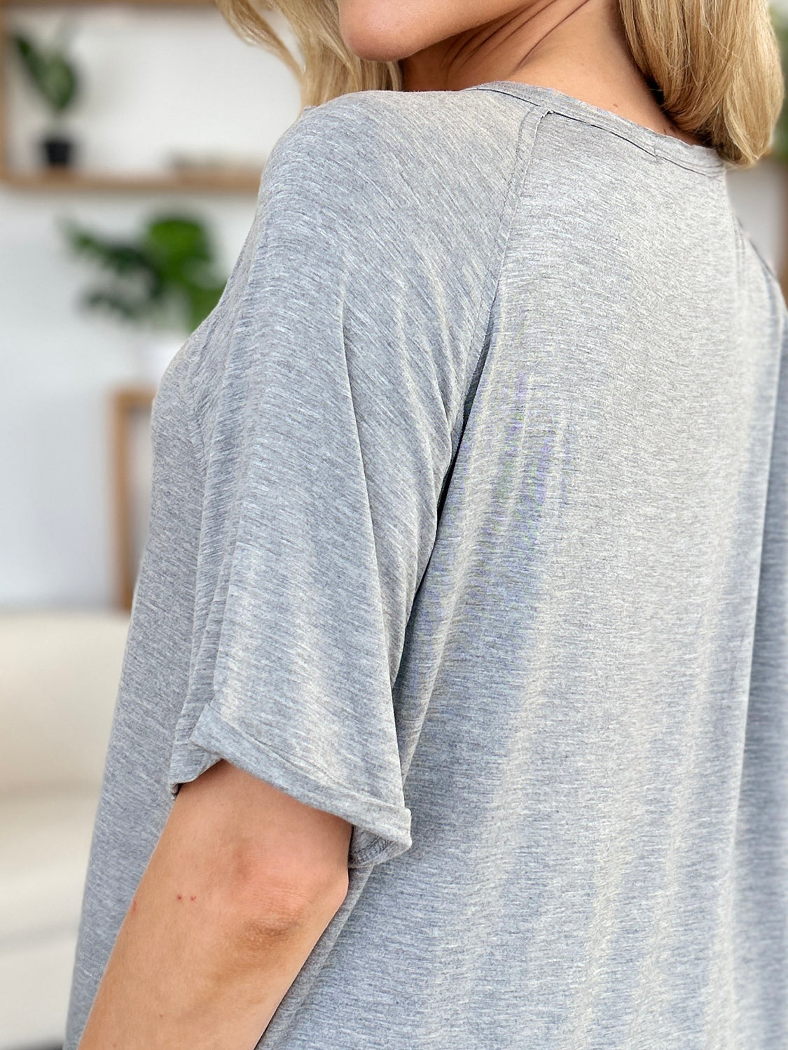 Basic Bae Full Size Bamboo Slit V-Neck Short Sleeve T-Shirt - Fragrance Spice