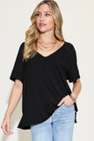Basic Bae Full Size Bamboo Slit V-Neck Short Sleeve T-Shirt - Fragrance Spice