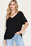 Basic Bae Full Size Bamboo Slit V-Neck Short Sleeve T-Shirt - Fragrance Spice