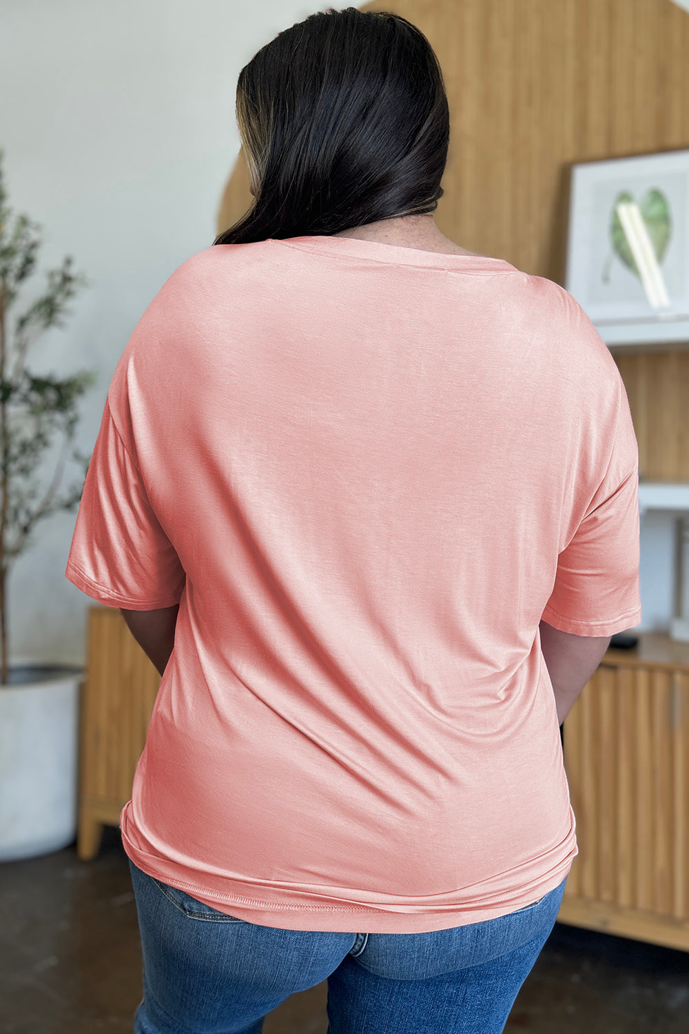 Basic Bae Full Size Bamboo V-Neck Drop Shoulder T-Shirt - Fragrance Spice