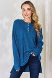 Basic Bae Full Size Ribbed Half Button Long Sleeve High-Low T-Shirt - Fragrance Spice