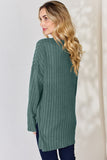 Basic Bae Full Size Ribbed Half Button Long Sleeve High-Low T-Shirt - Fragrance Spice