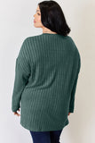 Basic Bae Full Size Ribbed Half Button Long Sleeve High-Low T-Shirt - Fragrance Spice