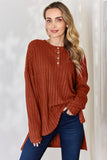 Basic Bae Full Size Ribbed Half Button Long Sleeve High-Low T-Shirt - Fragrance Spice