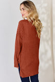 Basic Bae Full Size Ribbed Half Button Long Sleeve High-Low T-Shirt - Fragrance Spice