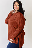 Basic Bae Full Size Ribbed Half Button Long Sleeve High-Low T-Shirt - Fragrance Spice