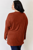 Basic Bae Full Size Ribbed Half Button Long Sleeve High-Low T-Shirt - Fragrance Spice