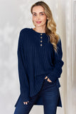 Basic Bae Full Size Ribbed Half Button Long Sleeve High-Low T-Shirt - Fragrance Spice