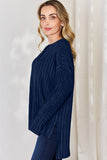 Basic Bae Full Size Ribbed Half Button Long Sleeve High-Low T-Shirt - Fragrance Spice
