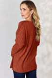 Basic Bae Full Size Ribbed Half Button Long Sleeve T-Shirt - Fragrance Spice