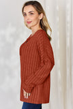 Basic Bae Full Size Ribbed Half Button Long Sleeve T-Shirt - Fragrance Spice