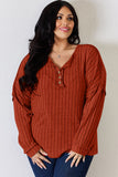 Basic Bae Full Size Ribbed Half Button Long Sleeve T-Shirt - Fragrance Spice