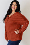 Basic Bae Full Size Ribbed Half Button Long Sleeve T-Shirt - Fragrance Spice