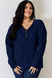 Basic Bae Full Size Ribbed Half Button Long Sleeve T-Shirt - Fragrance Spice