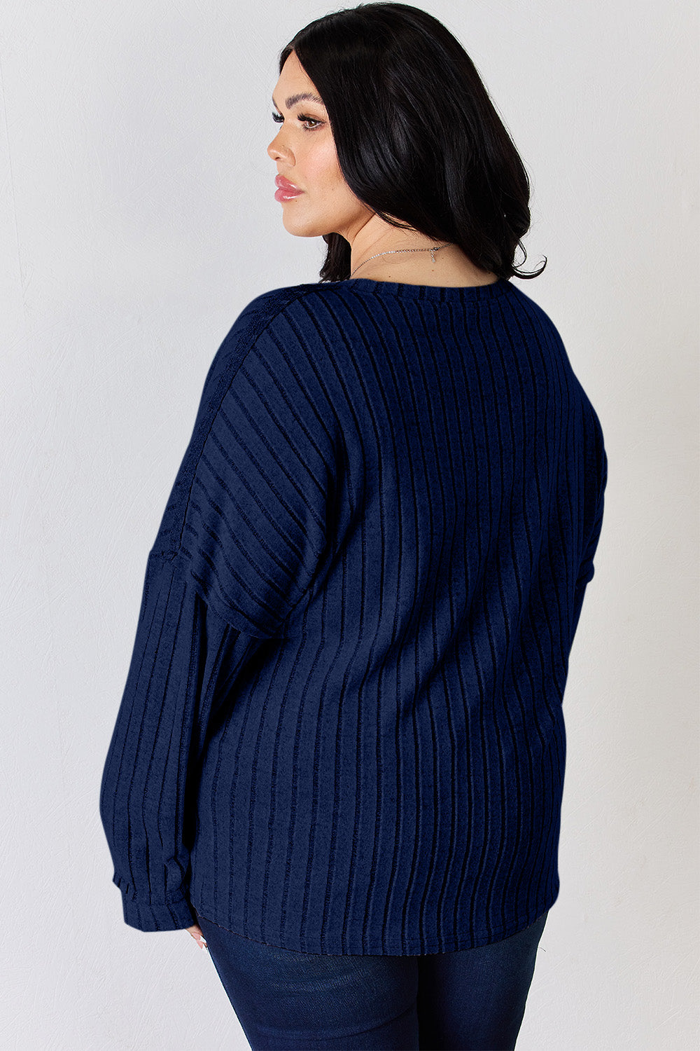 Basic Bae Full Size Ribbed Half Button Long Sleeve T-Shirt - Fragrance Spice