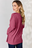 Basic Bae Full Size Ribbed Half Button Long Sleeve T-Shirt - Fragrance Spice