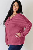Basic Bae Full Size Ribbed Half Button Long Sleeve T-Shirt - Fragrance Spice