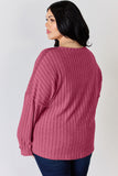 Basic Bae Full Size Ribbed Half Button Long Sleeve T-Shirt - Fragrance Spice
