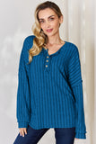 Basic Bae Full Size Ribbed Half Button Long Sleeve T-Shirt - Fragrance Spice
