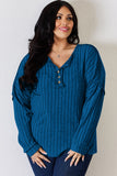 Basic Bae Full Size Ribbed Half Button Long Sleeve T-Shirt - Fragrance Spice