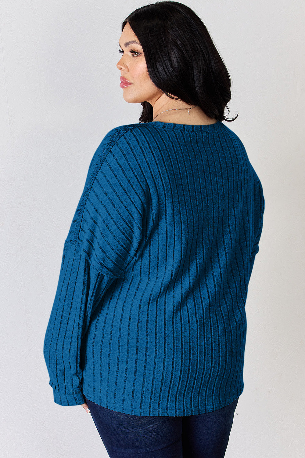 Basic Bae Full Size Ribbed Half Button Long Sleeve T-Shirt - Fragrance Spice