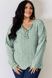 Basic Bae Full Size Ribbed Half Button Long Sleeve T-Shirt - Fragrance Spice
