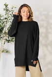 Basic Bae Full Size Ribbed Round Neck Long Sleeve Slit Top - Fragrance Spice