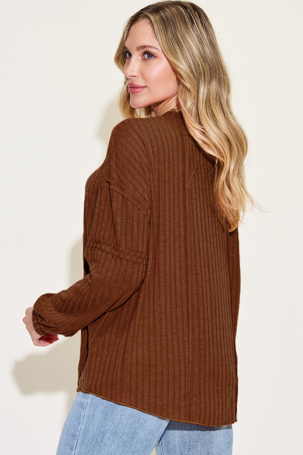 Basic Bae Full Size Ribbed Round Neck Long Sleeve T-Shirt - Fragrance Spice