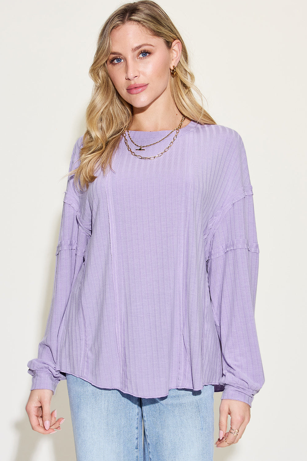 Basic Bae Full Size Ribbed Round Neck Long Sleeve T-Shirt - Fragrance Spice