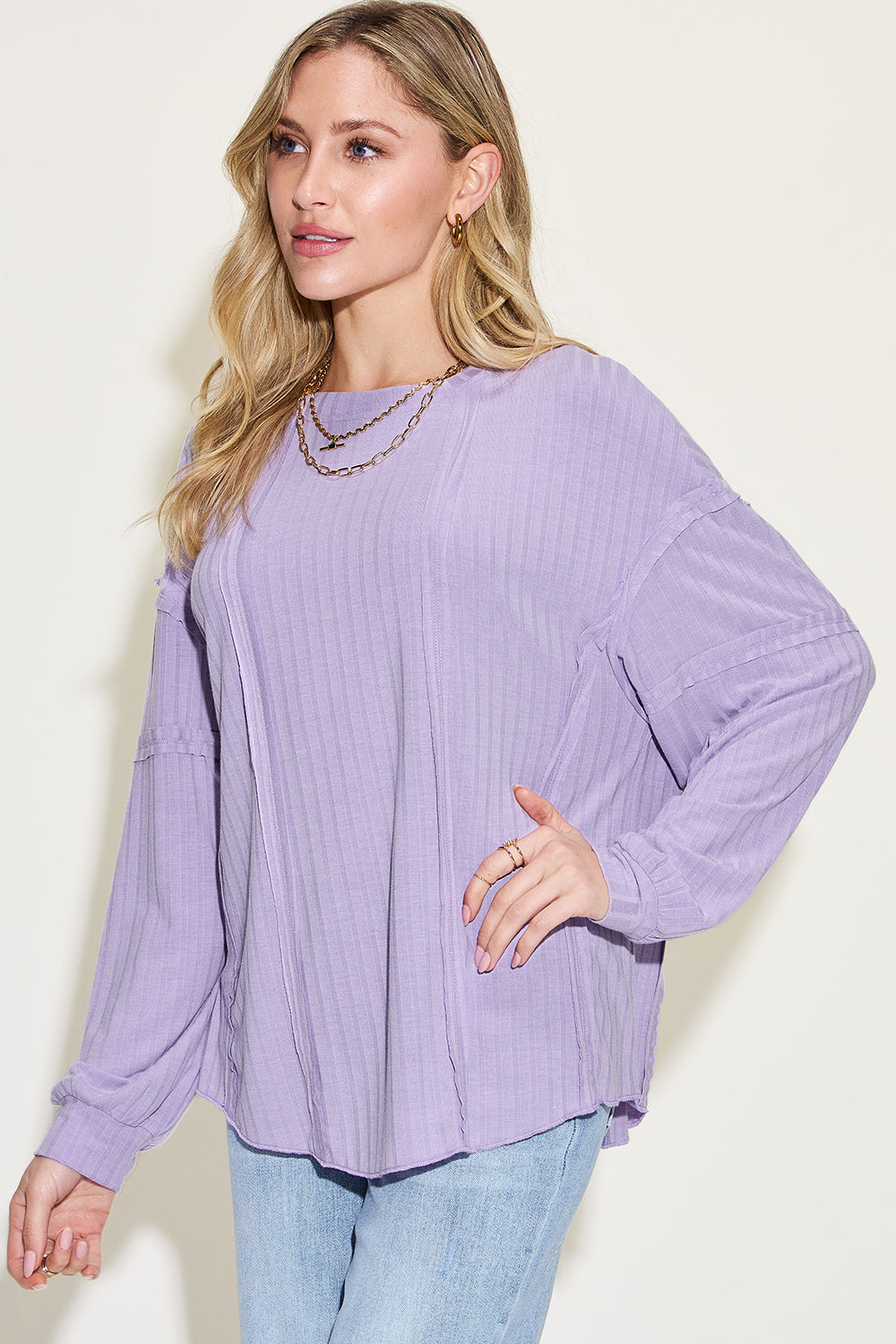 Basic Bae Full Size Ribbed Round Neck Long Sleeve T-Shirt - Fragrance Spice