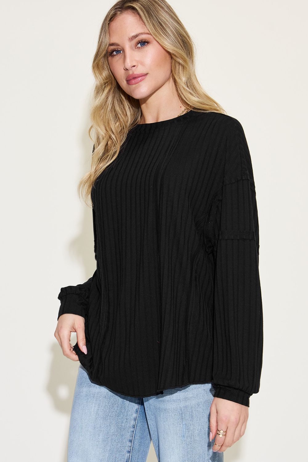 Basic Bae Full Size Ribbed Round Neck Long Sleeve T-Shirt - Fragrance Spice