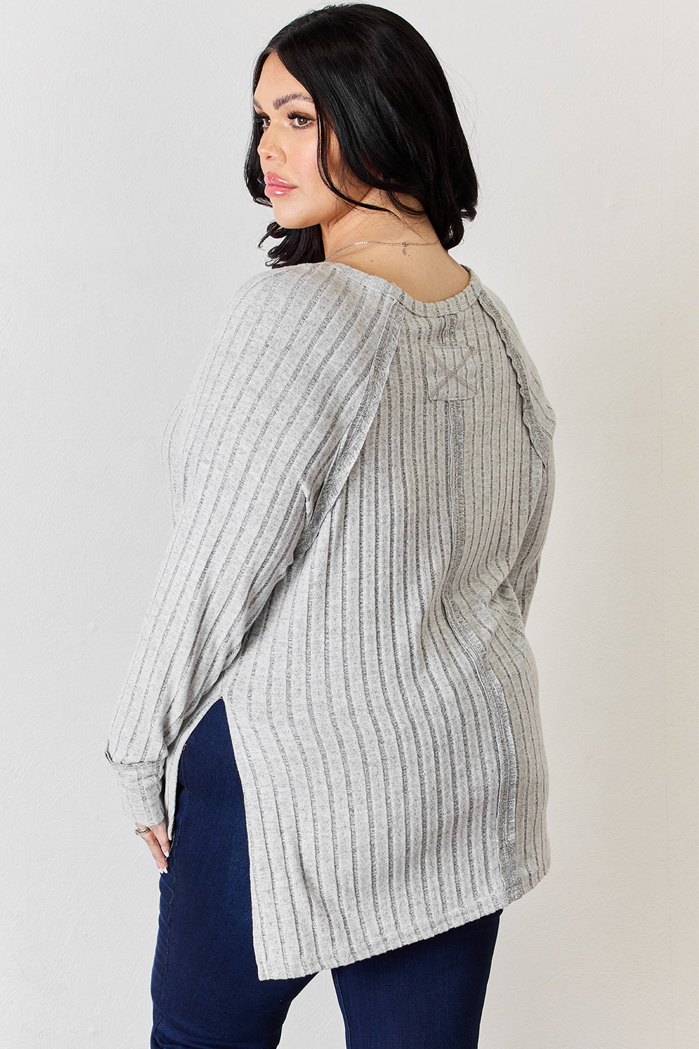 Basic Bae Full Size Ribbed Round Neck Slit T-Shirt - Fragrance Spice