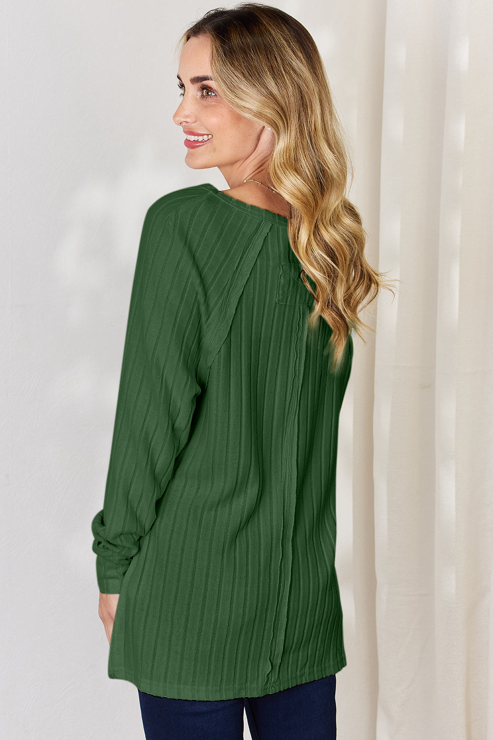 Basic Bae Full Size Ribbed Round Neck Slit T-Shirt - Fragrance Spice
