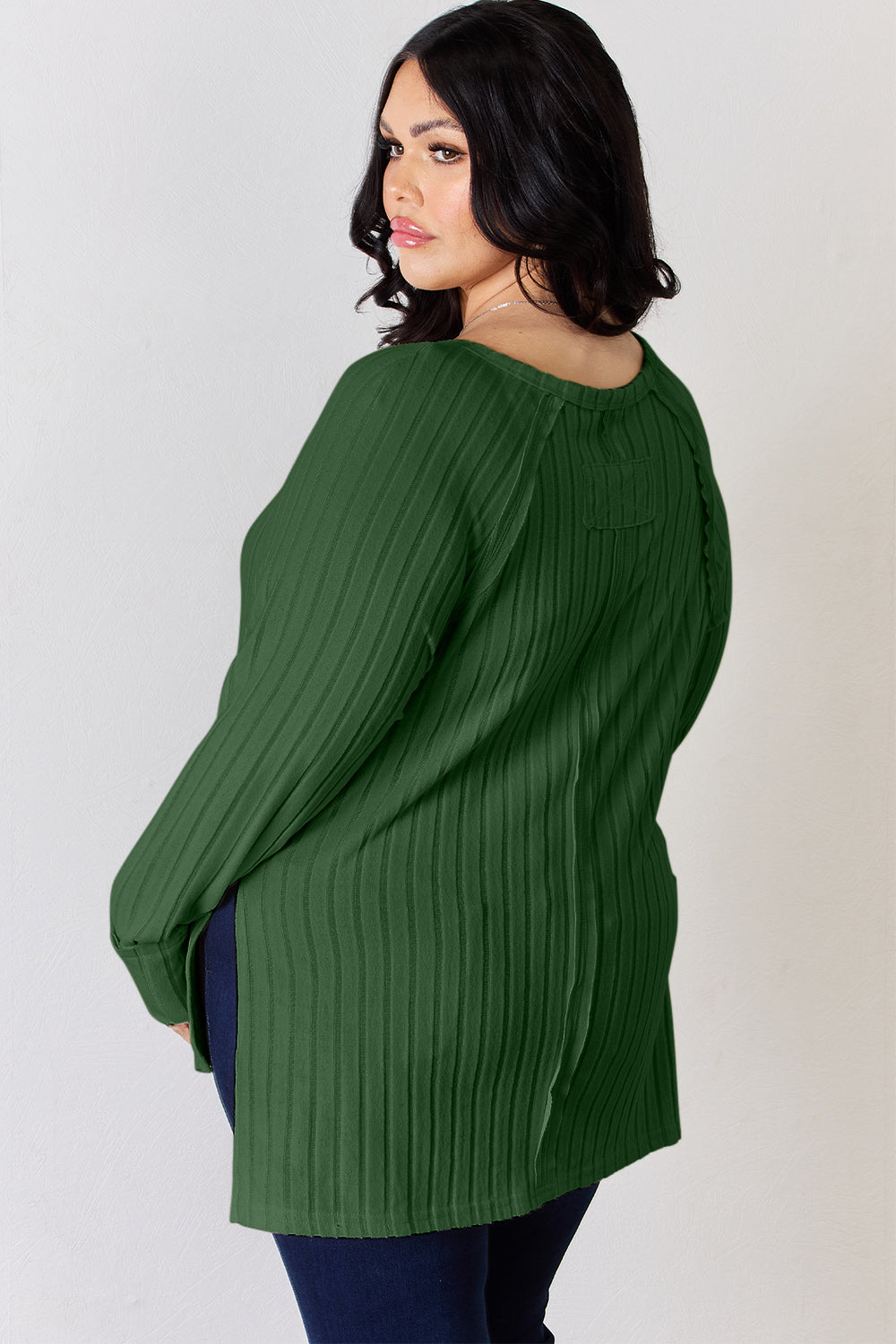 Basic Bae Full Size Ribbed Round Neck Slit T-Shirt - Fragrance Spice