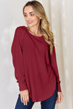 Basic Bae Full Size Ribbed Round Neck Slit T-Shirt - Fragrance Spice