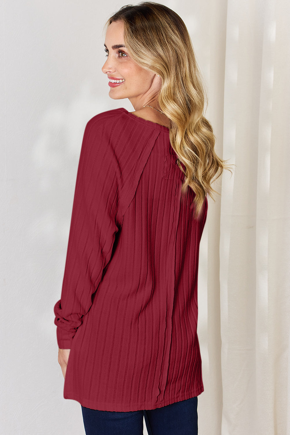 Basic Bae Full Size Ribbed Round Neck Slit T-Shirt - Fragrance Spice