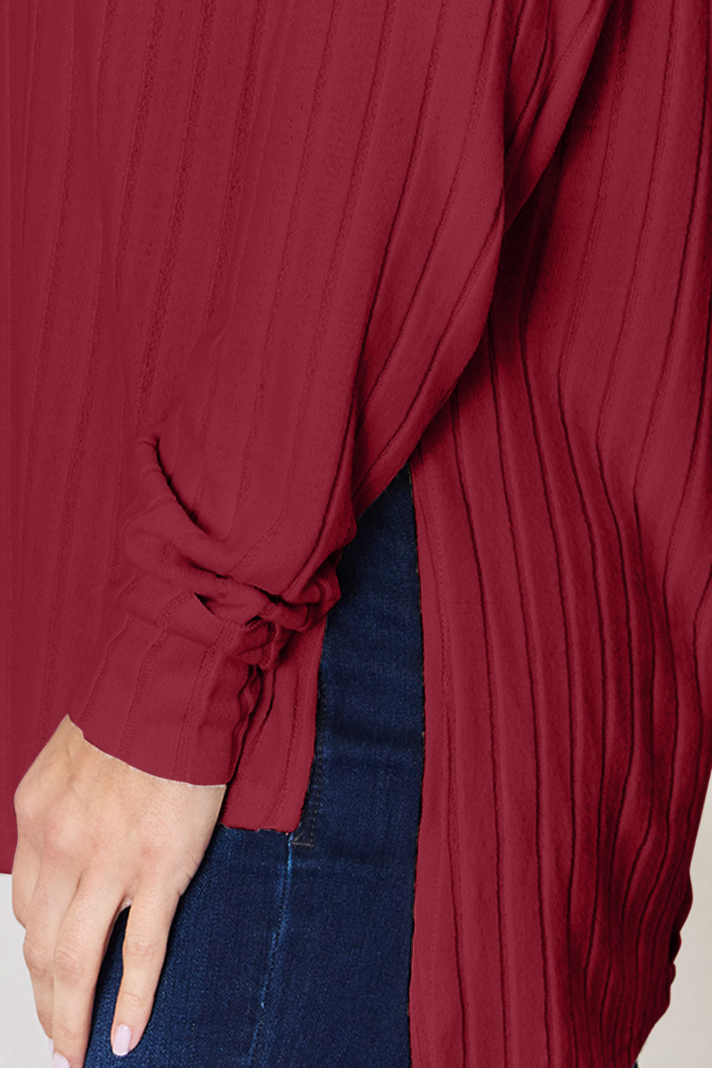 Basic Bae Full Size Ribbed Round Neck Slit T-Shirt - Fragrance Spice