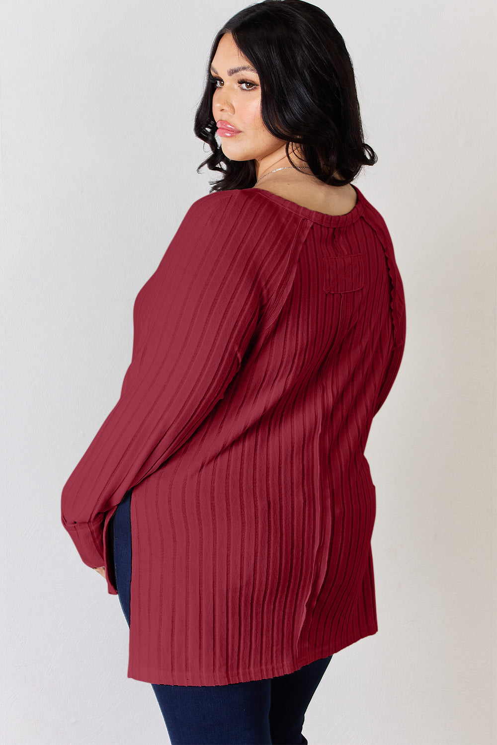 Basic Bae Full Size Ribbed Round Neck Slit T-Shirt - Fragrance Spice