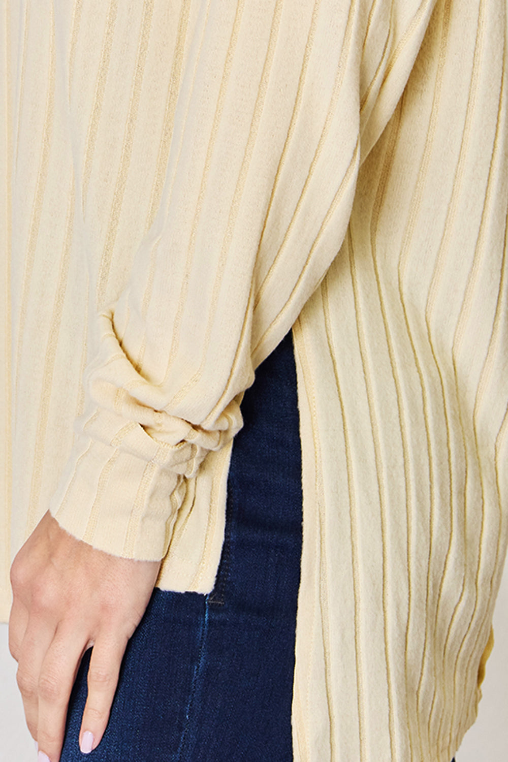 Basic Bae Full Size Ribbed Round Neck Slit T-Shirt - Fragrance Spice