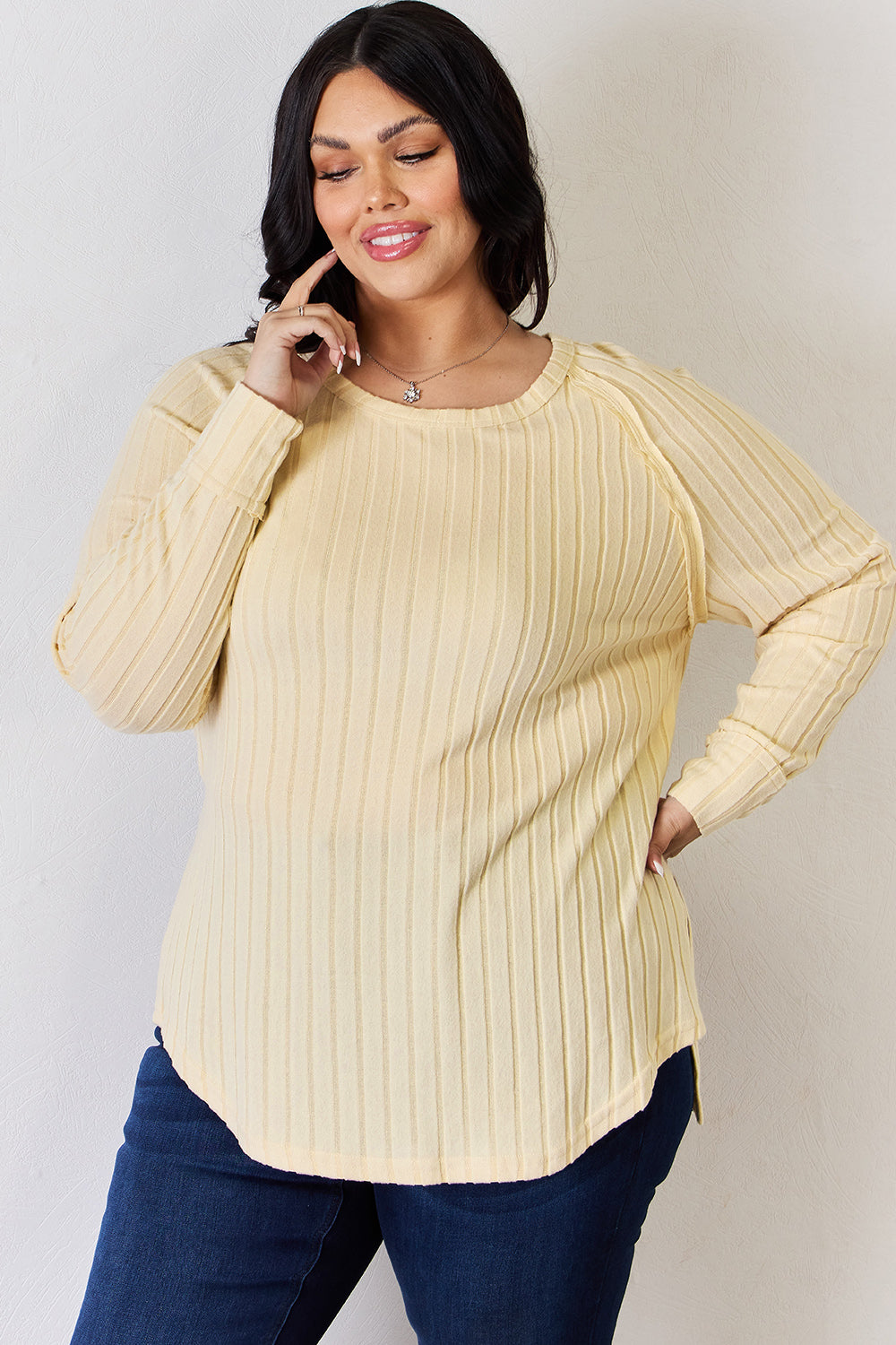 Basic Bae Full Size Ribbed Round Neck Slit T-Shirt - Fragrance Spice