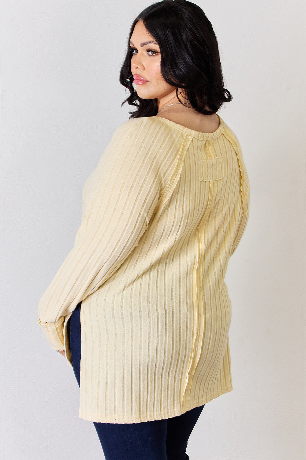 Basic Bae Full Size Ribbed Round Neck Slit T-Shirt - Fragrance Spice