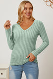 Basic Bae Full Size Ribbed V-Neck Long Sleeve T-Shirt - Fragrance Spice