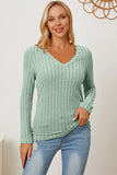 Basic Bae Full Size Ribbed V-Neck Long Sleeve T-Shirt - Fragrance Spice