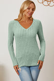 Basic Bae Full Size Ribbed V-Neck Long Sleeve T-Shirt - Fragrance Spice