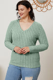 Basic Bae Full Size Ribbed V-Neck Long Sleeve T-Shirt - Fragrance Spice