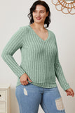 Basic Bae Full Size Ribbed V-Neck Long Sleeve T-Shirt - Fragrance Spice