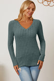 Basic Bae Full Size Ribbed V-Neck Long Sleeve T-Shirt - Fragrance Spice