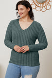 Basic Bae Full Size Ribbed V-Neck Long Sleeve T-Shirt - Fragrance Spice