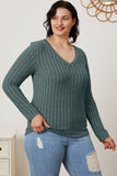 Basic Bae Full Size Ribbed V-Neck Long Sleeve T-Shirt - Fragrance Spice
