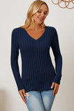 Basic Bae Full Size Ribbed V-Neck Long Sleeve T-Shirt - Fragrance Spice